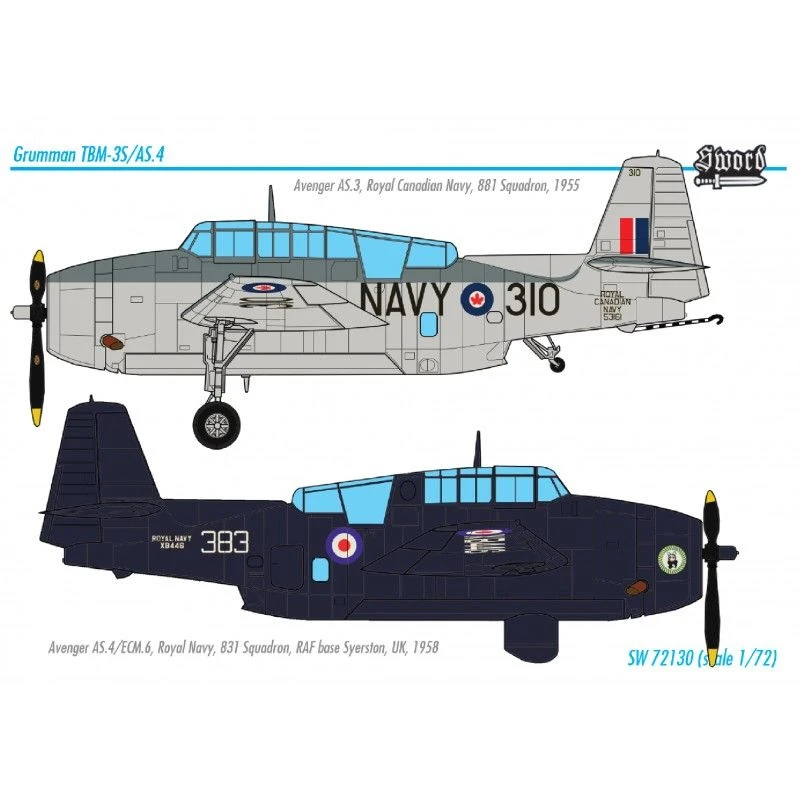 Sword 1/72 Grumman TBM-3S Avenger AS.4 (2 Markings FAA RCN) 72130 4 Sword 1/72 Grumman TBM-3S Avenger AS.4 (2 Markings FAA RCN) 72130 - Image 4